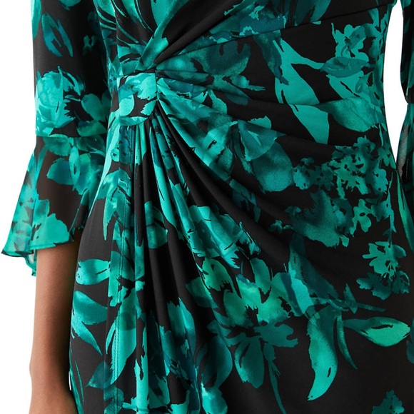 Connected Apparel 🎉🎉HP🎉🎉Elegant Green Floral Dress Sz 14 3/4 Slv not - Picture 4 of 4